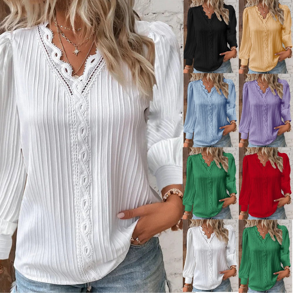 Liv™ | Bluse Med Blondedetaljer i Chiffon