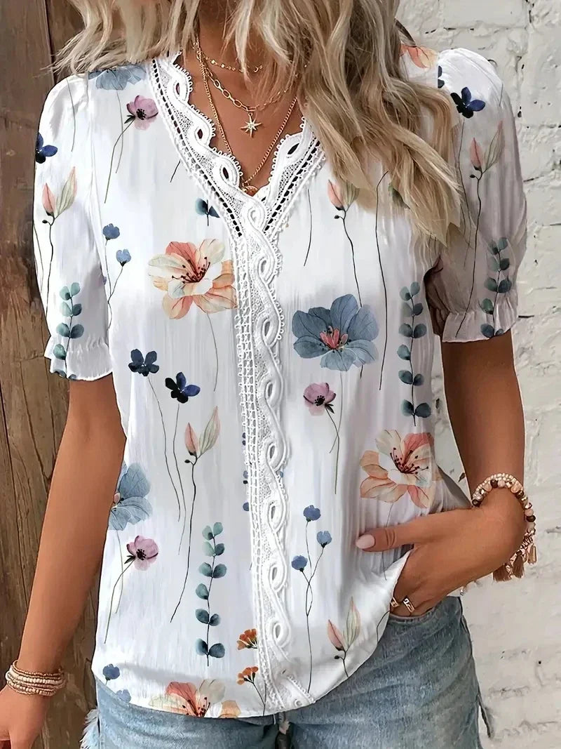 Liv™  | Blomster Blonde V-Hals Bluse