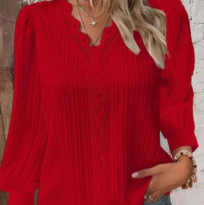 Liv™ | Bluse Med Blondedetaljer i Chiffon