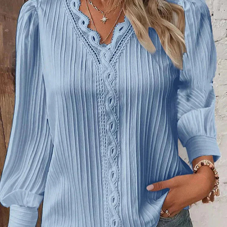 Liv™ | Bluse Med Blondedetaljer i Chiffon