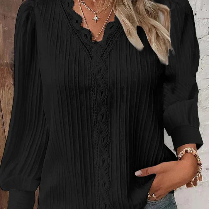 Liv™ | Bluse Med Blondedetaljer i Chiffon