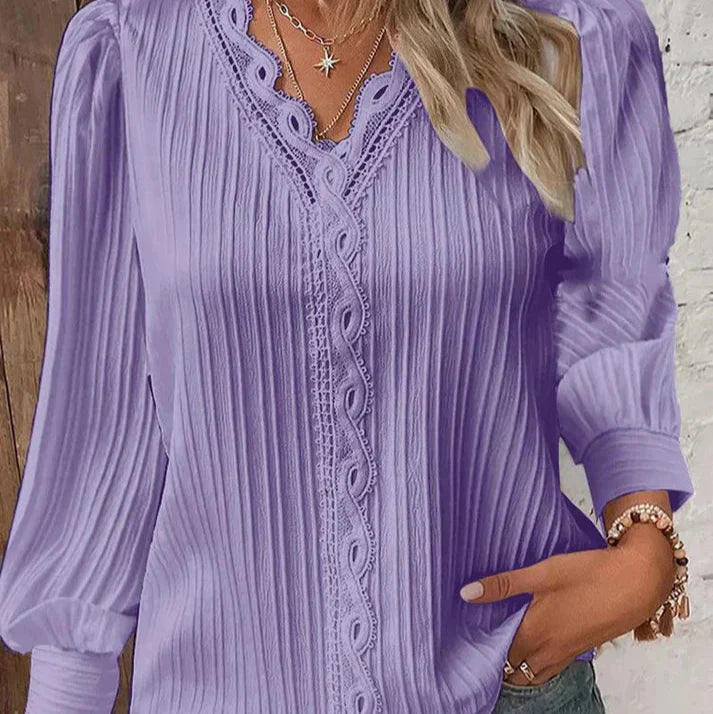 Liv™ | Bluse Med Blondedetaljer i Chiffon